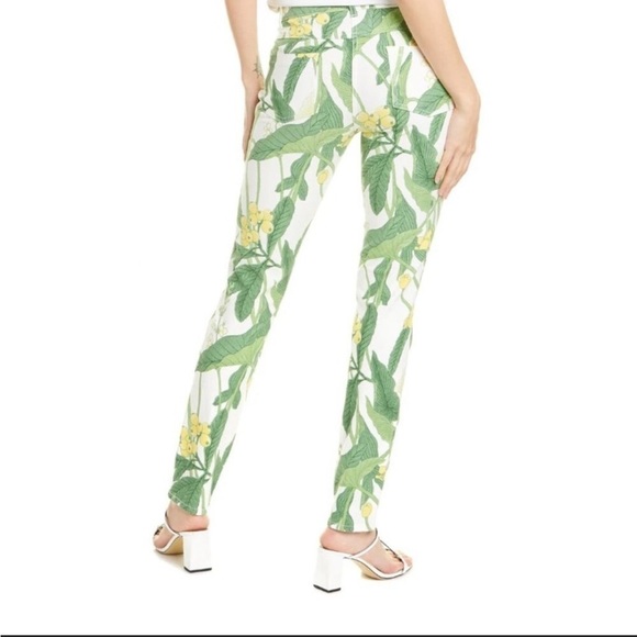 J. McLaughlin Lexi Jeans Green White Lily Frond Pattern Size 8 - Picture 2 of 7